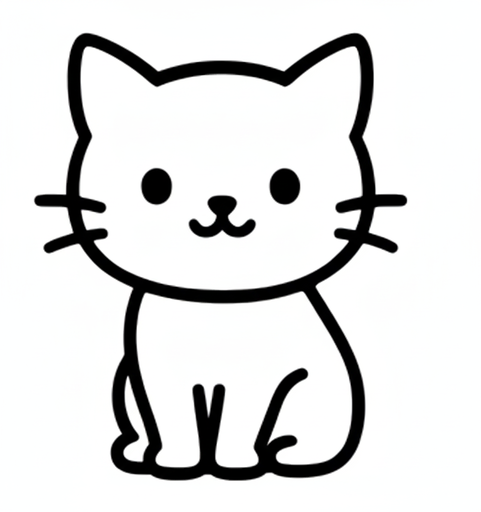 Cute Sitting Cat Vector | Kawaii Line Art Illustration Download