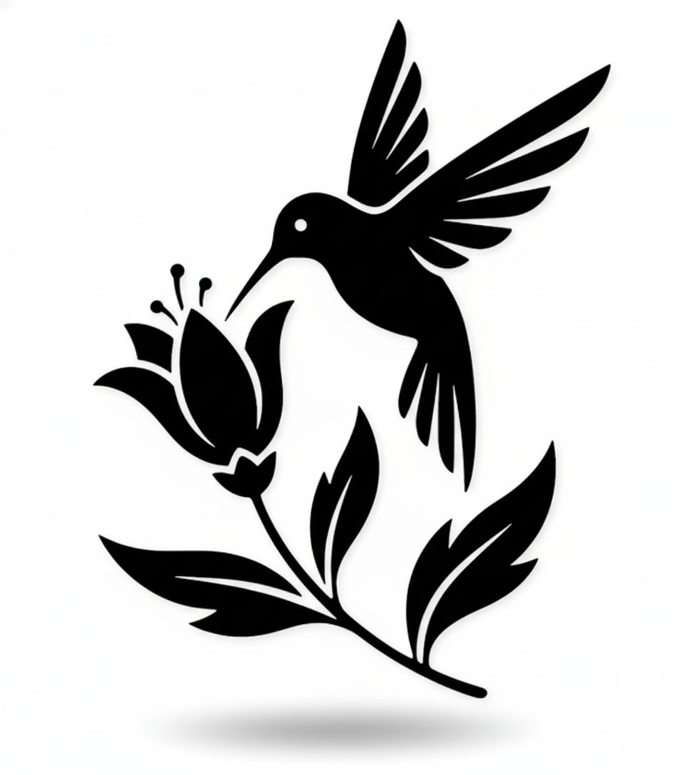 Humming Bird Flower SVG PNG - Elegant Bird Silhouette Vector for Cricut & Silhouette
