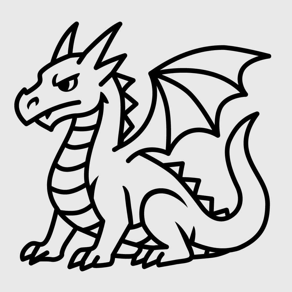 Cute Baby Dragon Line Art Vector | Fantasy Cartoon SVG for Crafts