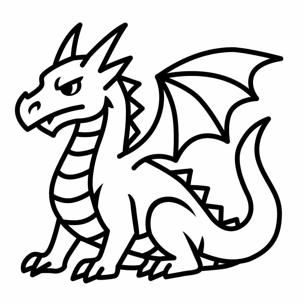 Cute Baby Dragon Line Art Vector | Fantasy Cartoon SVG for Crafts