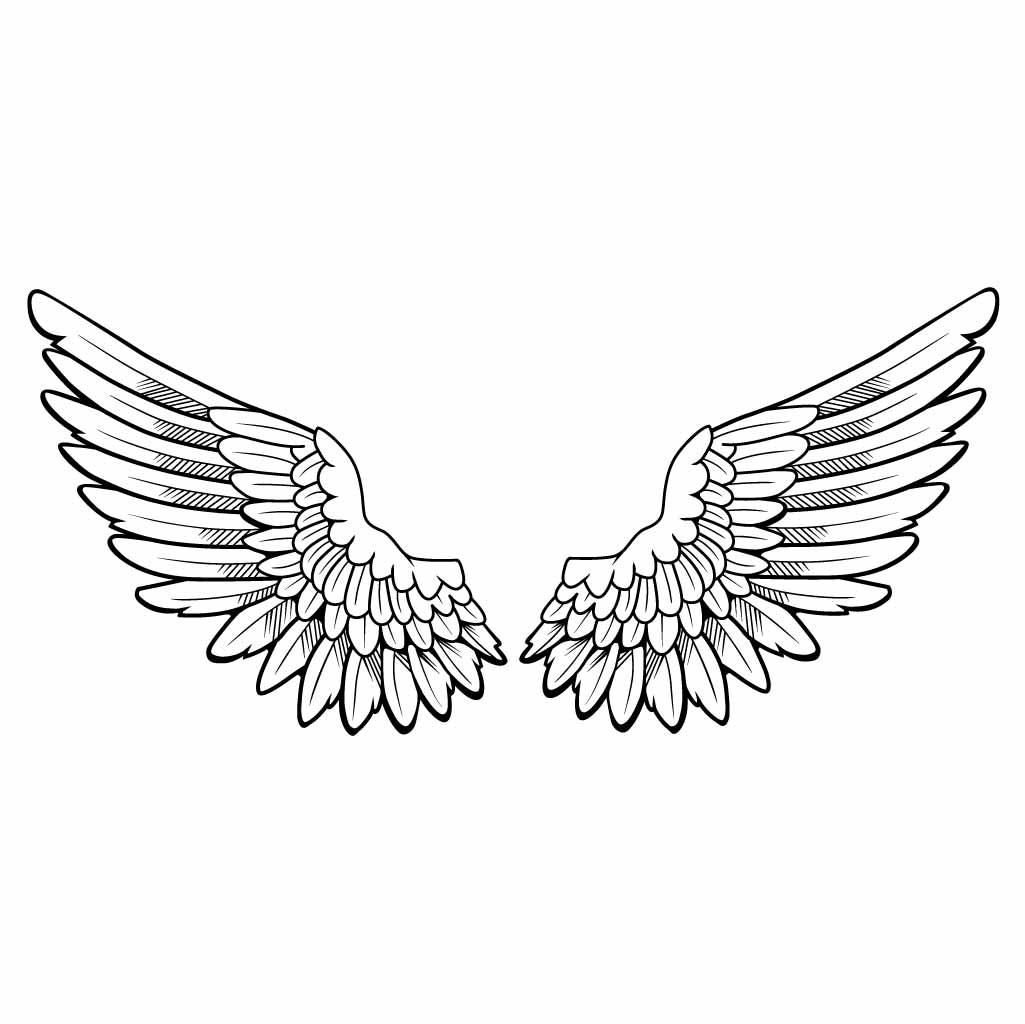 Angel Wings SVG PNG Feathered Wing Clipart Angelic Wings Outline Vector for Cricut & Silhouette